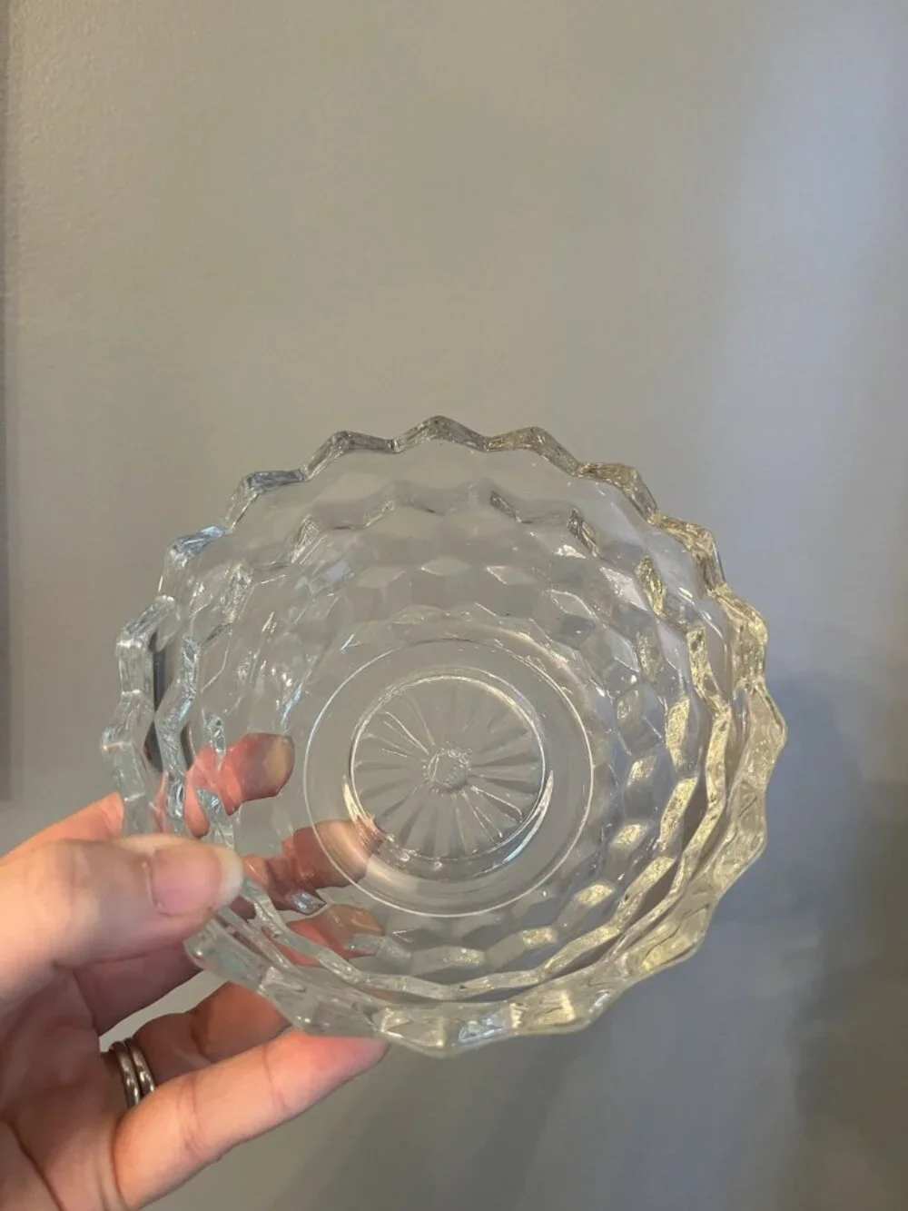 1970 Homco Clear Round Thick Heavy Cube Design Sawtooth Rim Glass Bowl (2 1/4 In